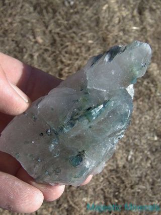 Gemmy Blue Tourmaline Crystals in Large Clear Quartz Crystal Point_BRAZIL 2