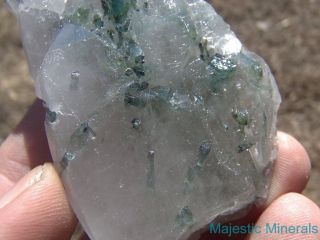 Gemmy Blue Tourmaline Crystals in Large Clear Quartz Crystal Point_BRAZIL 3