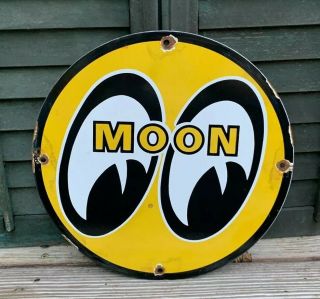 Vintage Moon Motor Oil Gasoline Porcelain Metal Service Station Sign