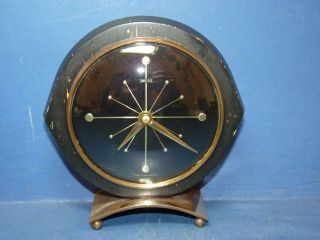 Smiths Clock Windup Black & Brass/gold Starburst Minimalist Mantle Vintage