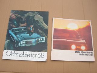 2 - Vintage 1968 Oldsmobile Car Brochures.  Gc.  442,  Cutlass,  F85,  88,  98,  Toronado.