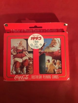 Coca - Cola Christmas Santa Nostalgia Playing Cards W/tin 1995 Limited Edition