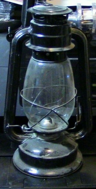 Vintage Black Kerosene Lantern With Clear Glass Globe