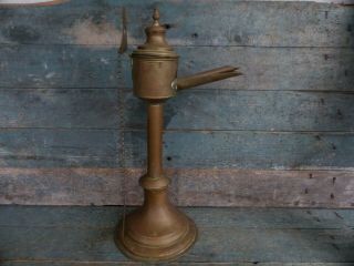 Antique Large Brass Fluid Whale Oil Fat Grease Lamp 19th Century Primitive Aafa