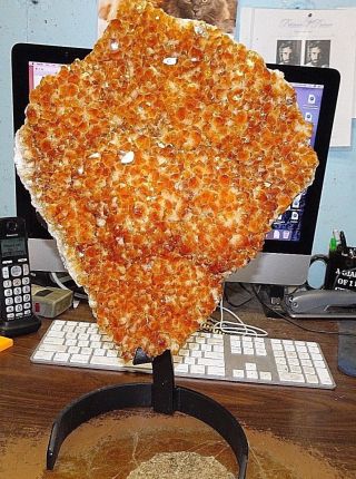 Lg Citrine Crystal Cluster Cathedral Geode Brazil Black Steel Stand;formations
