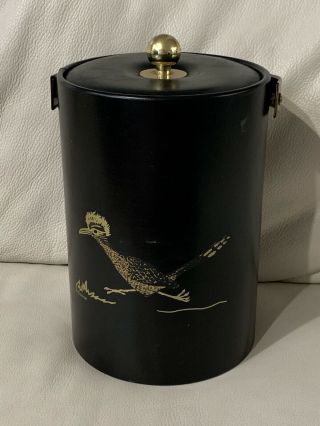 Vintage Couroc Bird Road Runner Ice Bucket Black With Gold Trim