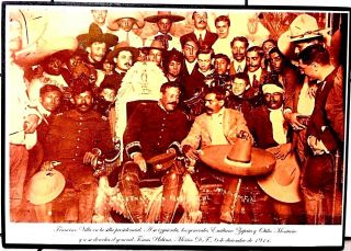 Painting/print Pancho Villa & Zapata Presidential Chair Mexico Folk Art 16 " X11 "
