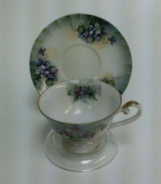 Vintage Demitasse Staffordshire Cup Saucer Hand Painted Made In Japan