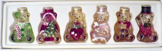 Vintage Merck Old World Christmas Glass Light Covers Set 6 Teddy Bear Ornaments