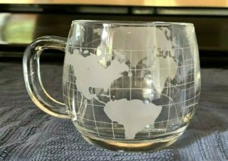 Vintage Nestle World Globe Atlas Frosted Etched Glass Coffee Mug