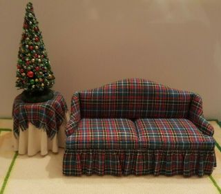 Dollhouse miniature vintage sofa & table by d.  Anne Ruff IGMA, 2