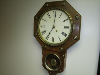 Antique Seth Thomas 8 Day Time Only Octagonal School Railway Wall Clock