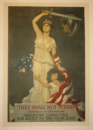Poster Linen First World War I Ww1 Wwi Near East Relief 1918 Volk