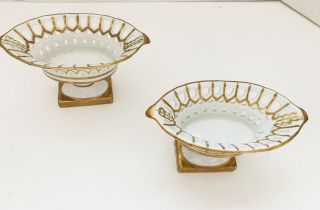 Set Of 2 Vtg ANDREA Sadek Porcelain Filigree Gold Trim Basket Candy Nut Dishes 3