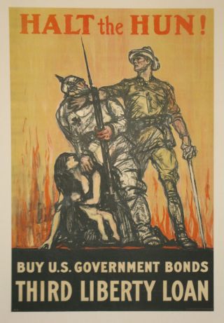 Hun Liberty Loan Bond Poster First World War Ww1 Wwi 1918 Raleigh