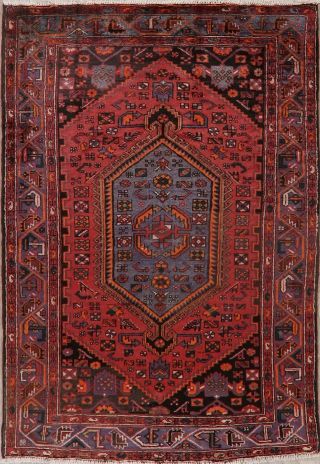 Tribal Geometric Traditional Oriental Area Rug Wool Hand - Knotted Red Carpet 5x7
