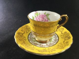 Stanley Fine Bone China Yellow Chintz With Pink Roses Tea Cup And Saucer