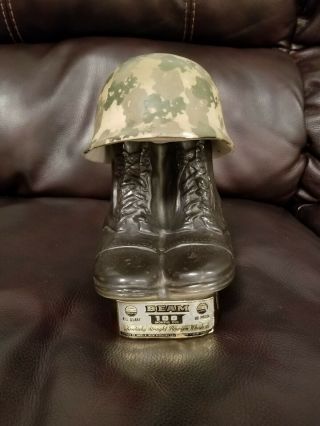 Vintage 1975 Jim Beam Army Camo Helmet And Combat Boots Whiskey Bottle Decanter