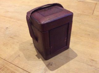 Antique Leather Travel Carriage Clock Case Purple Velvet Lining,  Handle
