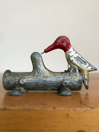 Vintage Chippy Metal Red And White Woodpecker Toothpick Holder