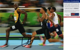 A Usain Bolt Signed 8x10 Photo Olympics Gold Medalist 22 Psa/dna