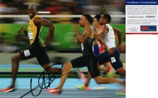 A Usain Bolt Signed 8x10 Photo Olympics Gold Medalist 21 Psa/dna