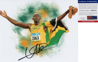 A Usain Bolt Signed 8x10 Photo Olympics Gold Medalist 15 Psa/dna