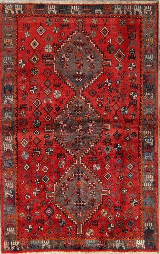 Vintage Handmade Nomadic Tribal Wool Oriental Area Rug Red 4x6