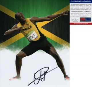 A Usain Bolt Signed 8x10 Photo Olympics Gold Medalist 13 Psa/dna