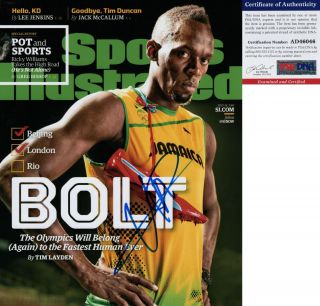 A Usain Bolt Signed 8x10 Photo Olympics Gold Medalist 9 Psa/dna