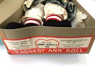 Vintage 1951 Georgene Novelties Raggedy Ann Doll W/ Box Johnny Gruelle 15 "
