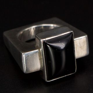 Vtg Sterling Silver - Modernist Onyx Stone Square Ring Size 9 - 13g