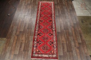Hamadan Persian Oriental WOOL Hand - Knotted Geometric 4x13 RED Runner Rug CARPET 2
