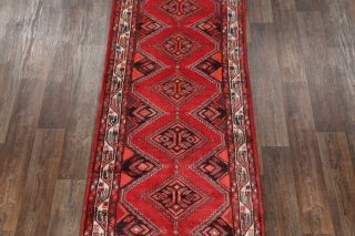 Hamadan Persian Oriental WOOL Hand - Knotted Geometric 4x13 RED Runner Rug CARPET 3