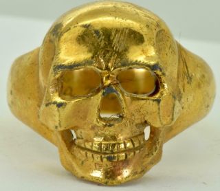 Antique Wwi Imperial Russian Memento Mori Skull 18k Gold Plated 84 Silver Ring