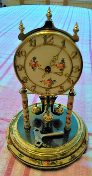 Vintage Kundo Anniversary Clock With Key and glass dome for repairs/ renovation 2