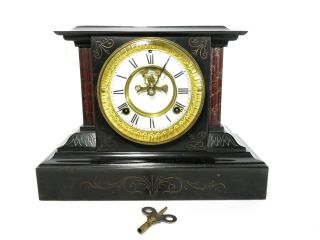 Antique Vtg Waterbury Jura Mantel Chime Clock Marble Victorian Arts Crafts Deco