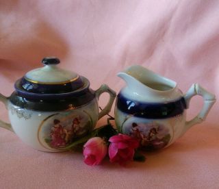 Vintage Victorian Porcelain Creamer & Sugar Bowl Set Germany