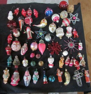 56 Assorted Early Vintage Christmas Tree Ornaments - Very Different Some Mercury