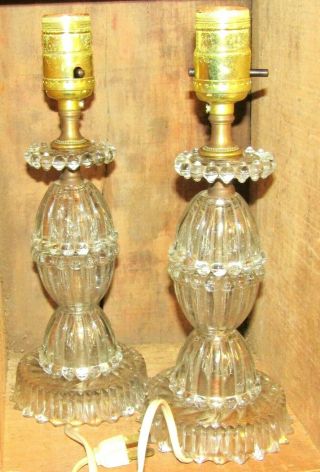 2 Vintage Matching Small Fancy Clear Glass Electric Lamps - Look