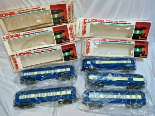 5 Vintage Lionel Blue Comet Train Set Passenger Cars In Worn Boxes
