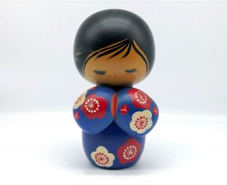 7.  8 Inch Japanese Vintage Wooden Sosaku Kokeshi Doll / Cute Kimono Girl