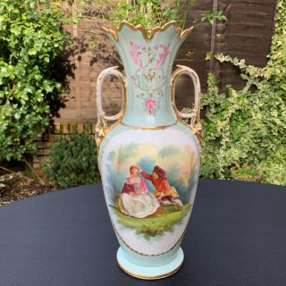 Victorian Antique Gilt Urn Vase Depicting Renaissance Couple Flirt And Flowers