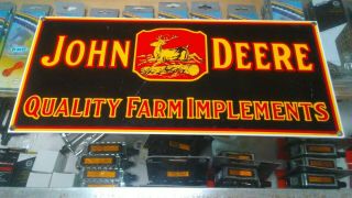Old Vintage John Deere Quality Farm Implements Porcelain Sign Dealer Sales