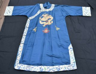 Vintage Antique Chinese Silk Robe Metallic Gold Embroidered Dragon From Estate