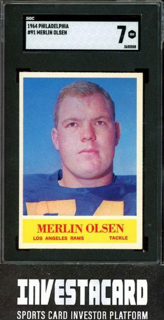 1964 Philadelphia 91 Merlin Olsen Sgc 7 Vintage Football Card Los Angeles Rams