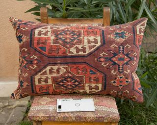 Antique Turkoman Ersari Hand Woven Rug Pure Wool Natural Dye Decorative Pillow