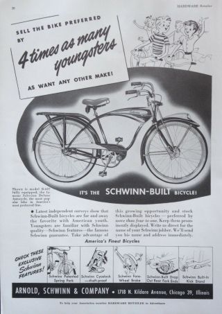 1948 Ad.  (xd19) Arnold,  Schwinn & Co.  Chi. ,  Model B - 607 Schwinn Deluxe Autocycle