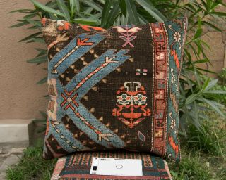 Antique Kurdish Anatolian Hand Woven Rug Pure Wool Natural Dye Home Decor Pillow