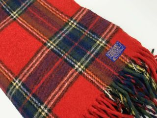 Vintage Pendleton Wool Red Tartan Plaid Throw Blanket Fringe 64”x48” Usa